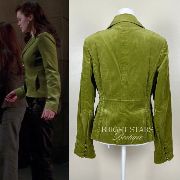 Rare Green Blazer Jacket ASO Paige Matthews Charmed Faux Velvet Vintage 10 - Picture 2 of 9